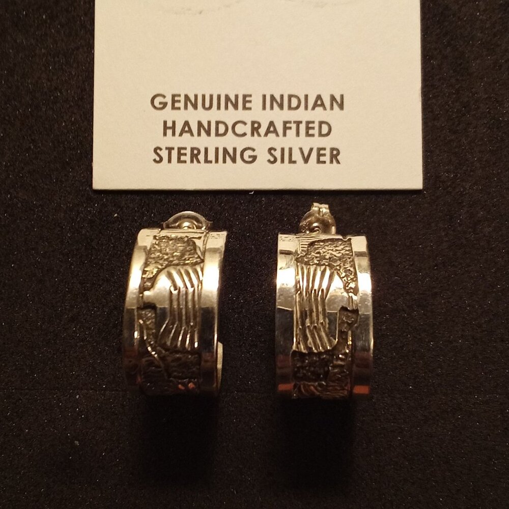 Native America Handcrafted Sterling Silver Cuff Hoop Earrings